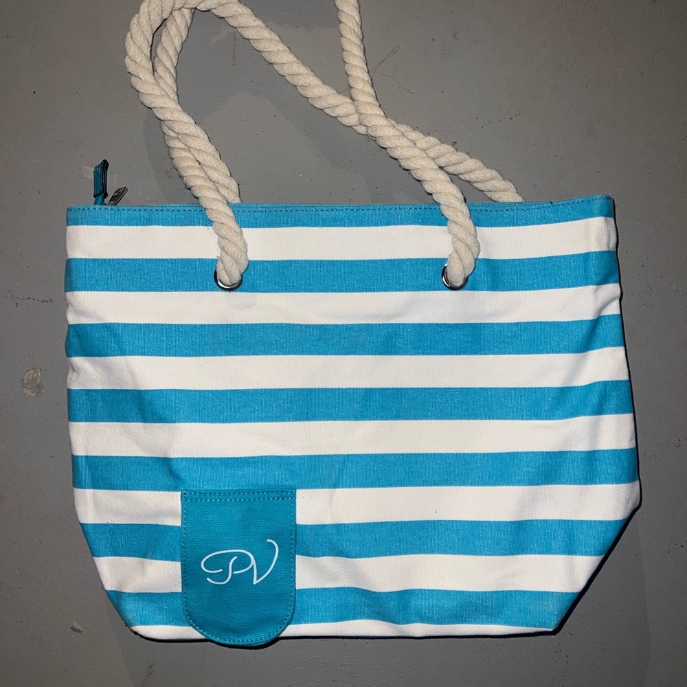 Blue and White Striped Tote Bag